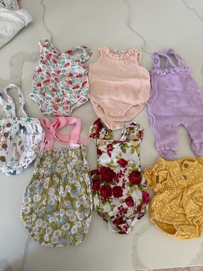 Baby Girls Floral & Pastel Romper Bundle - Pink, Lavender, Yellow, Green, White